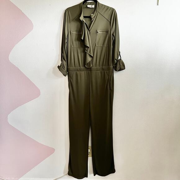 Chicos Green Utility Jumpsuit Size 2 Large Boho Minimalist Casual Retro - Picture 1 of 6